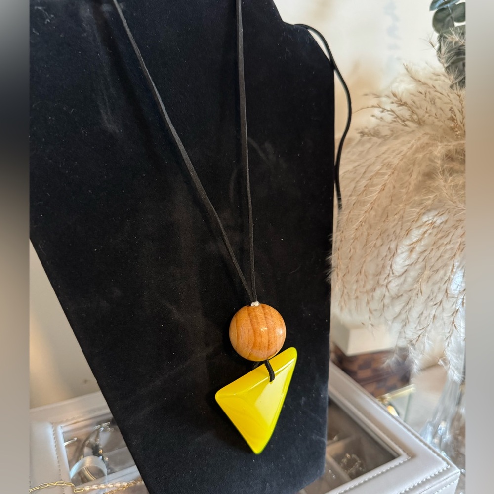 Handmade Yellow Pendant Necklace with triangle Accent